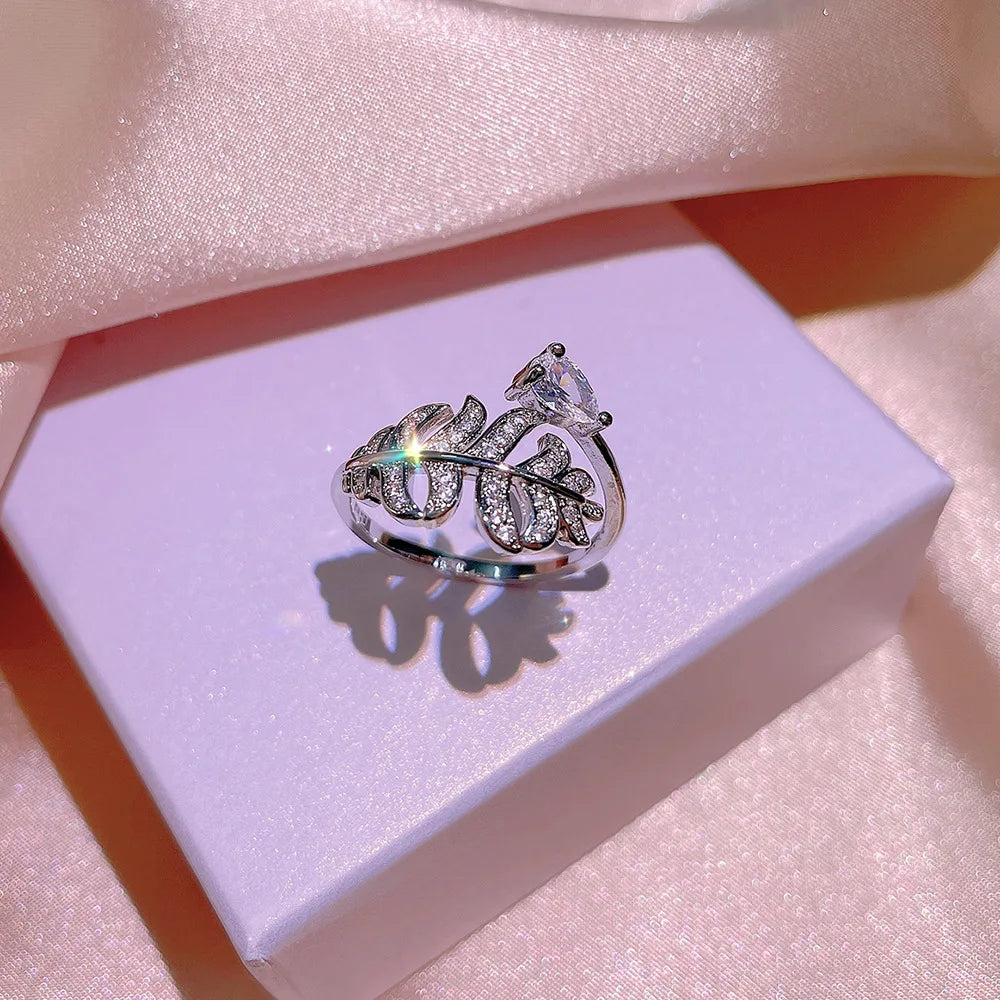 Minimalist Leaf Shape Zircon Brass Elegant Platinum Plated Necklace Set