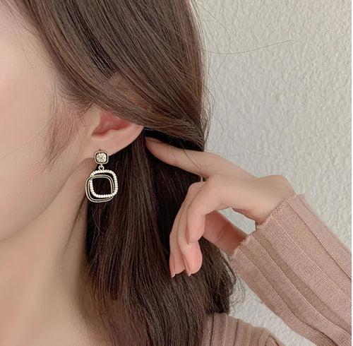 Load image 1 in gallery view. Gold Plated Square Folded Geometry Rhinestone Pendant Earrings for Women