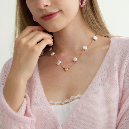 Load image 1 in gallery view. Pearl Heart 2pcs Pendant Necklace