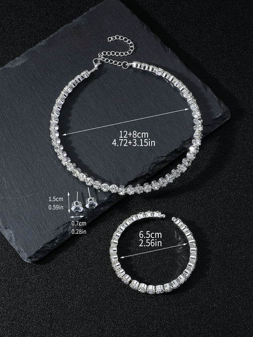 Load image 1 in gallery view. Platinum Plated Jewelry Set Necklace Earring Bracelet for Parties and Weddings Classic