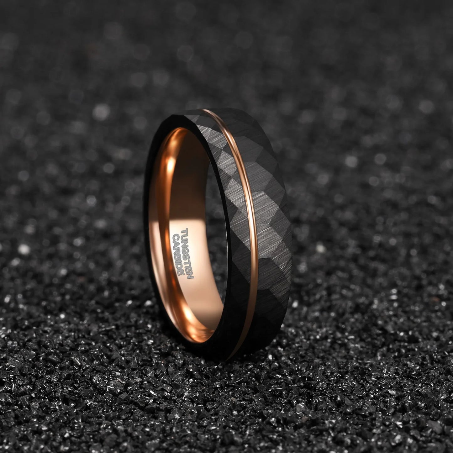 Black Brushed Tungsten Ring Inlay Rose Gold Line Wedding Ring for Men