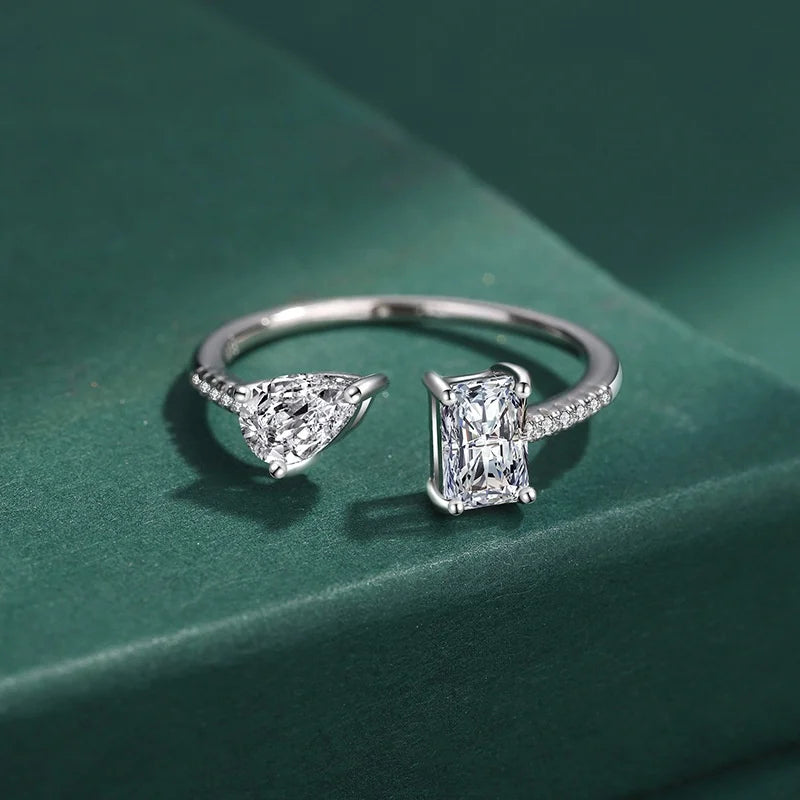 925 Sterling Silver Adjustable Rhodium Plated Zircon Ring