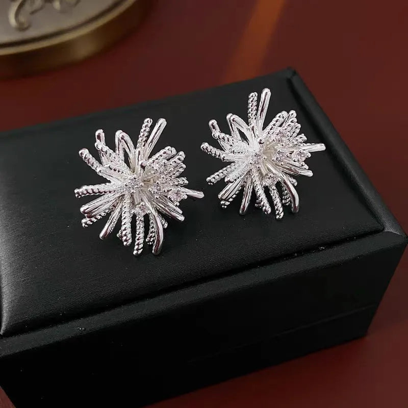 Silver Plated Dandelion Fireworks Made of High Quality Zinc Alloy Earrings