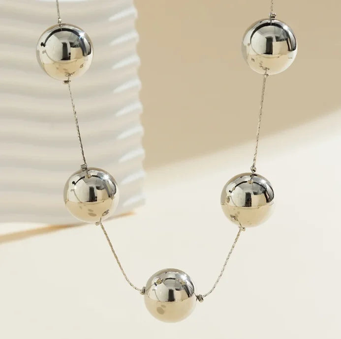 Big Beaded Punk Collar Geometric Type Clavicle Chain Round Silver Necklace