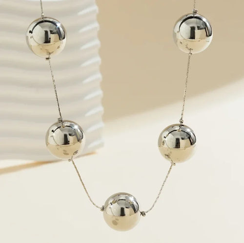 Load image 1 in gallery view. Big Beaded Punk Collar Geometric Type Clavicle Chain Round Silver Necklace