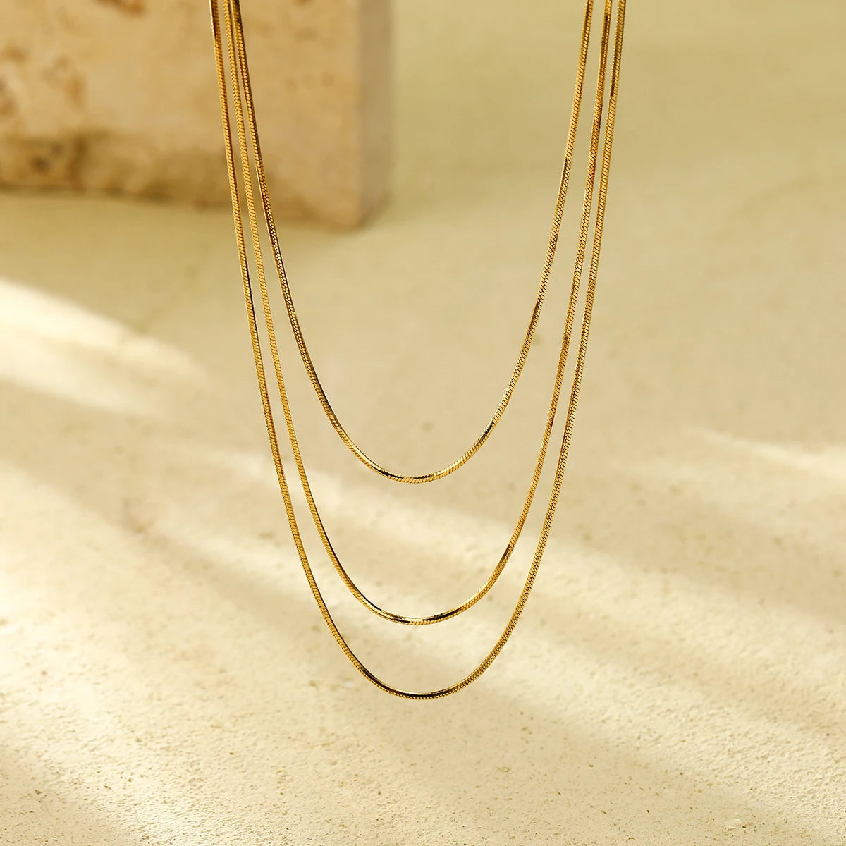 The 18K Gold Plated Stainless Steel Layered Snake Chain Necklace