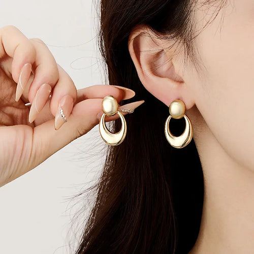 Load image 1 in gallery view. Oval Gold Tone Elegant Dangle Earrings Jewelry Dropped Stud fashion Earring | Gifts for Her