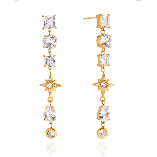 Load image 1 in gallery view. North Star Geometric Stone Zircon Tassel Tarnish Free Earrings 18K Gold Plated
