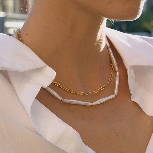 Load image 1 in gallery view. Acrylic Pearl Chain Link Chain Layer Necklace 2pcs Set
