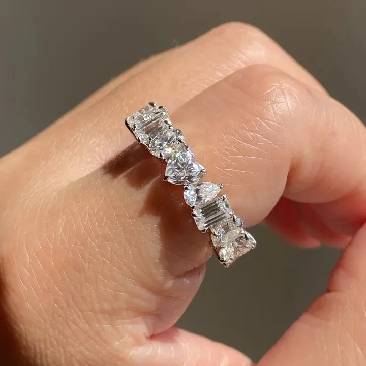 Silver Plated Multi Shaped Design Sparkling Crystal Zircon Bridal Engagement Wedding Rings