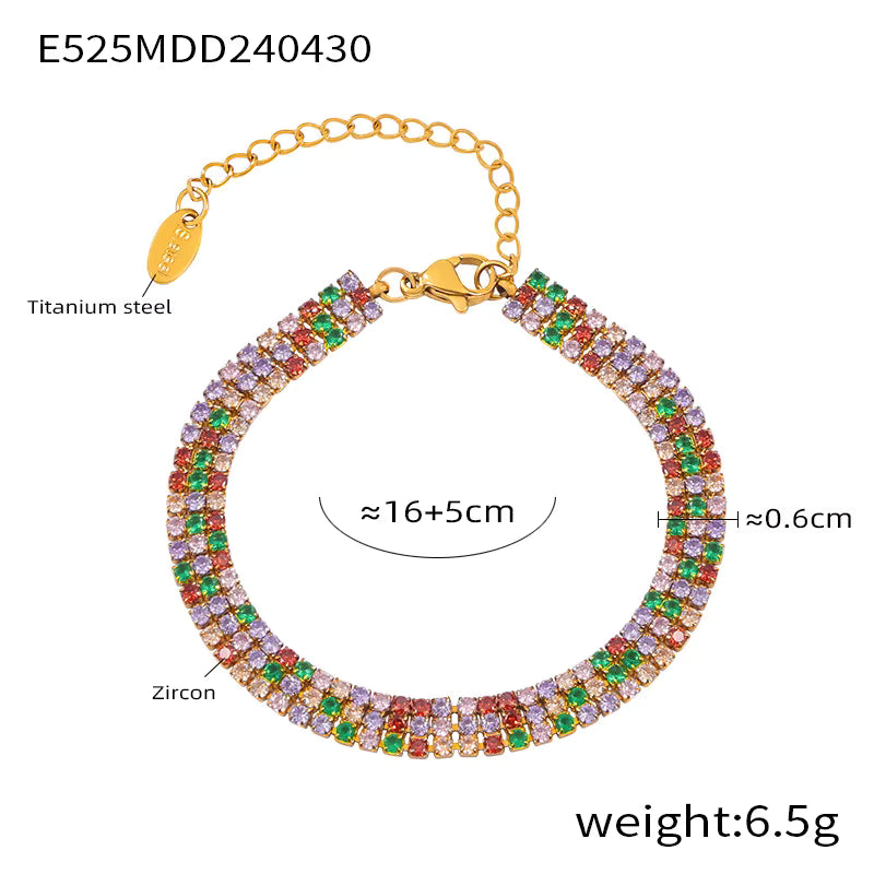 18K Gold Plated Luxury Fashion Bracelet Multi Colorful Zircon Tennis Chain
