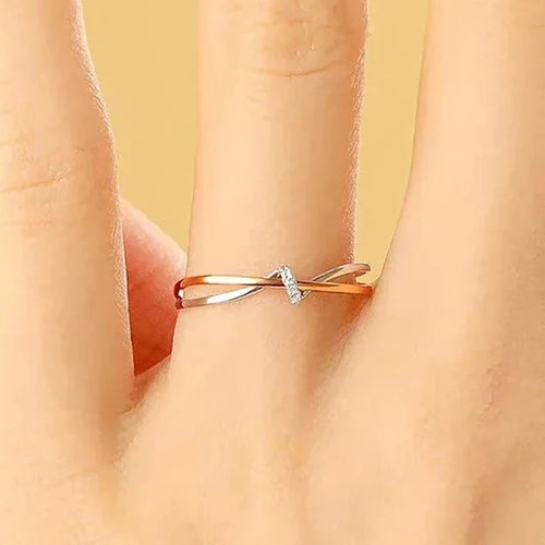 Load image 1 in gallery view. Two Tone Rose Gold Plated Twist Sparkling Round Zircon Rings for Bridal Engagement for Women