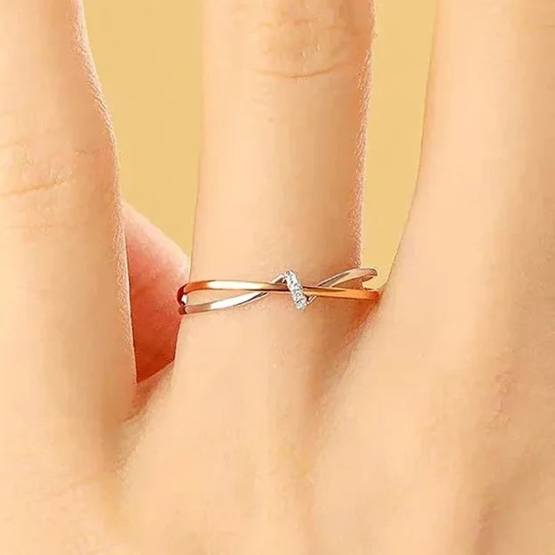 Two Tone Rose Gold Plated Twist Sparkling Round Zircon Rings for Bridal Engagement for Women