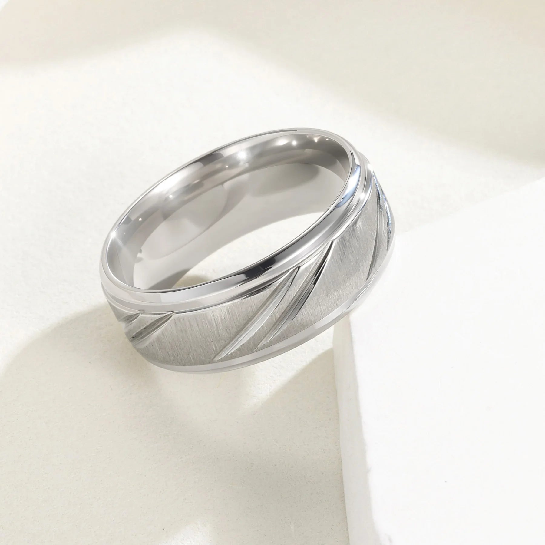 Stainless Steel Rings for Men Diagonal Sand Lines for Man