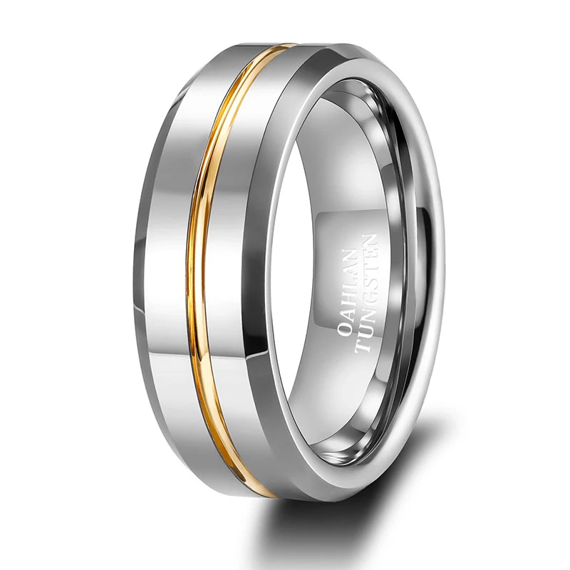 24K Gold Plated 8mm Wedding Band Customized High Polished Gold Inlay Tungsten Carbide Ring for Men