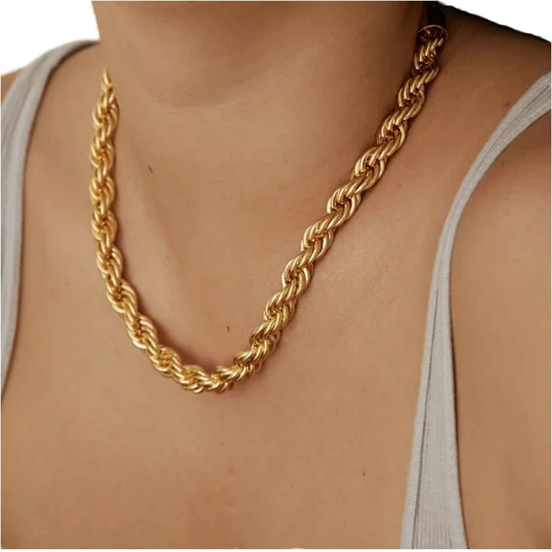 Gold Plated Twisted Rope Chain Choker Necklace and Bracelet Set for Parties Weddings For Women Men