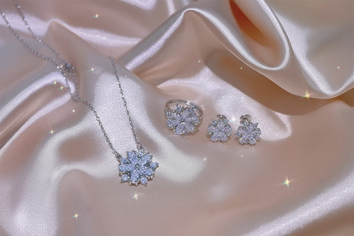 Load image 1 in gallery view. Pink Zircon Flower Shape Necklaces Set For Women Platinum Plated
