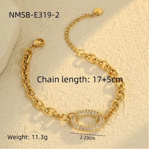 Load image 1 in gallery view. Fashion Charm Chain Bracelet Geometric Zircon Stainless Steel Waterproof Gold Plated
