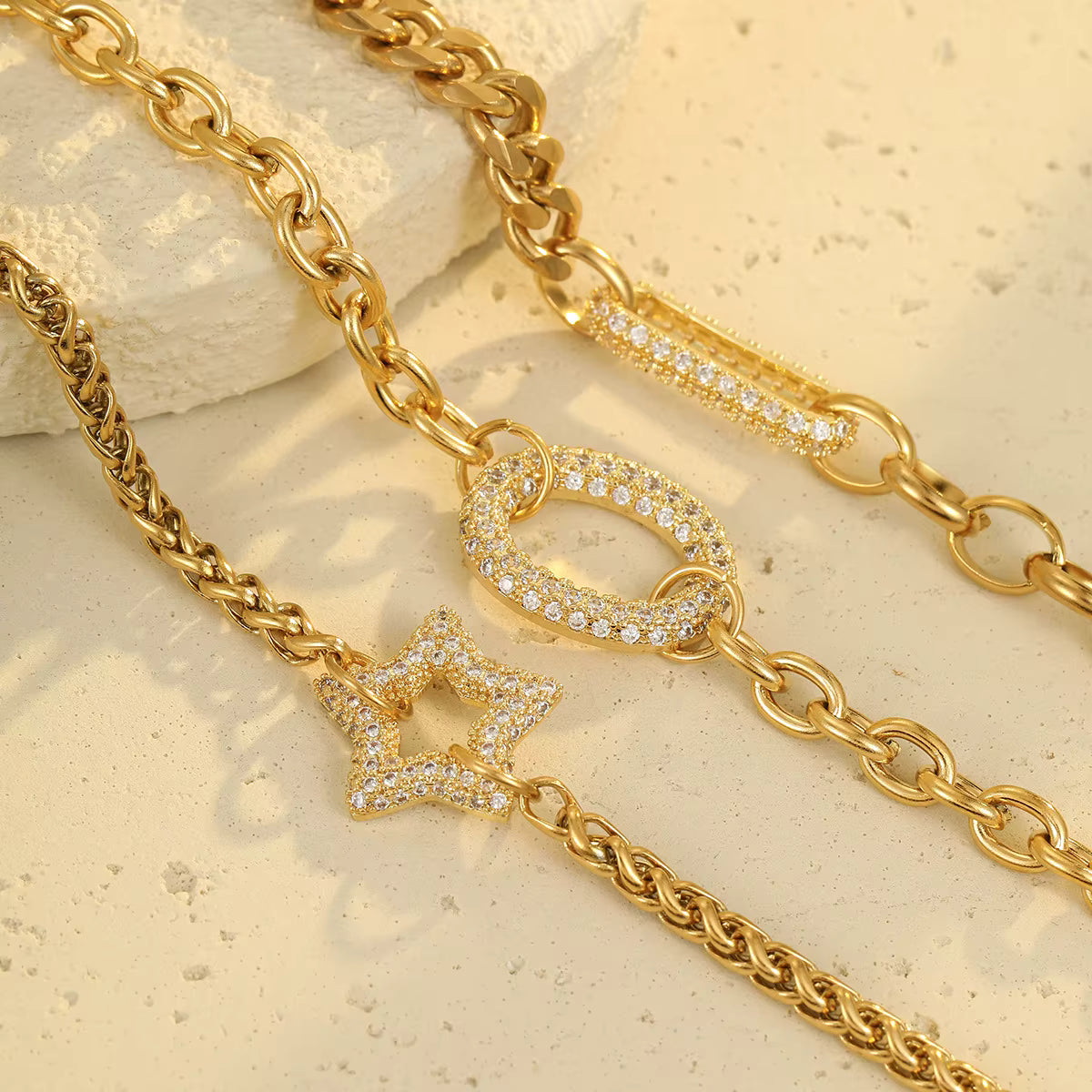 Fashion Charm Chain Bracelet Geometric Zircon Stainless Steel Waterproof Gold Plated