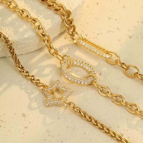 Load image 1 in gallery view. Fashion Charm Chain Bracelet Geometric Zircon Stainless Steel Waterproof Gold Plated