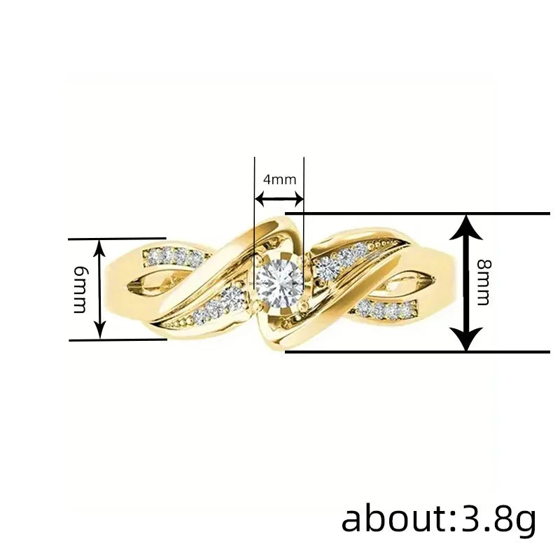 Gold Plated Modern Twist Cross Design Dazzling Cubic Zirconia Wedding Rings