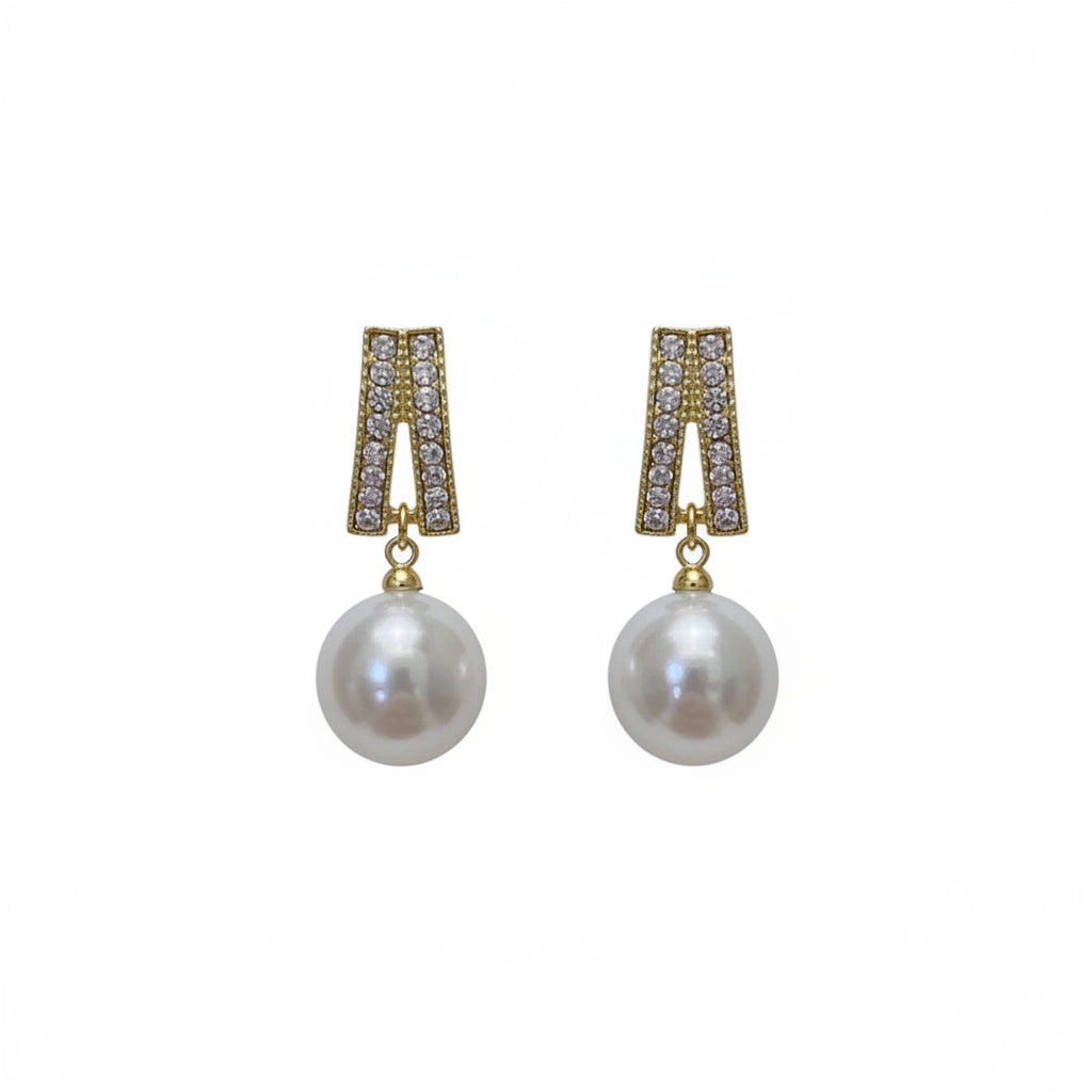 Pearl Earrings Women Diamond Ball Dangle Earrings Simple Exquisite Pearl Statement Stud Earring Gold Plated