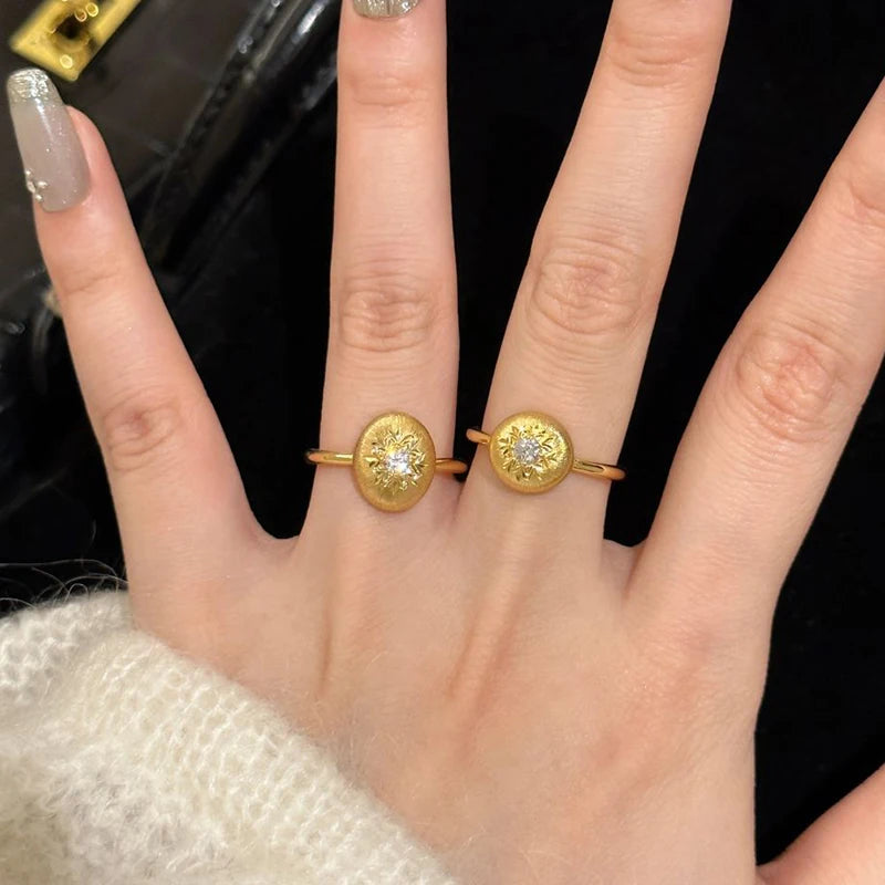 18K Gold Plated Luxury Gold Brushed Snowflake Zircon Ring | Elegant Women’s Jewelry