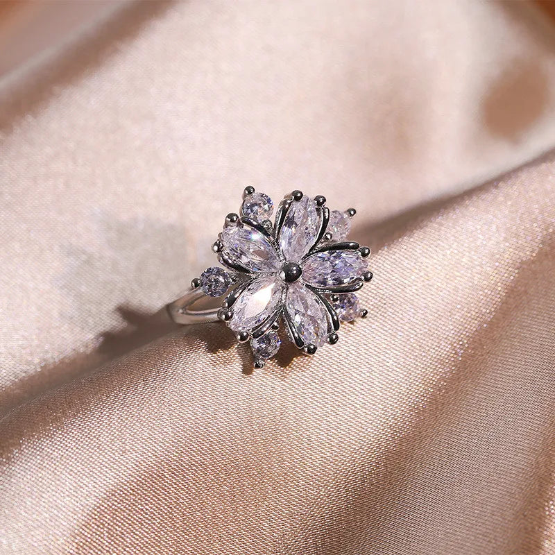 Pink Zircon Flower Shape Necklaces Set For Women Platinum Plated