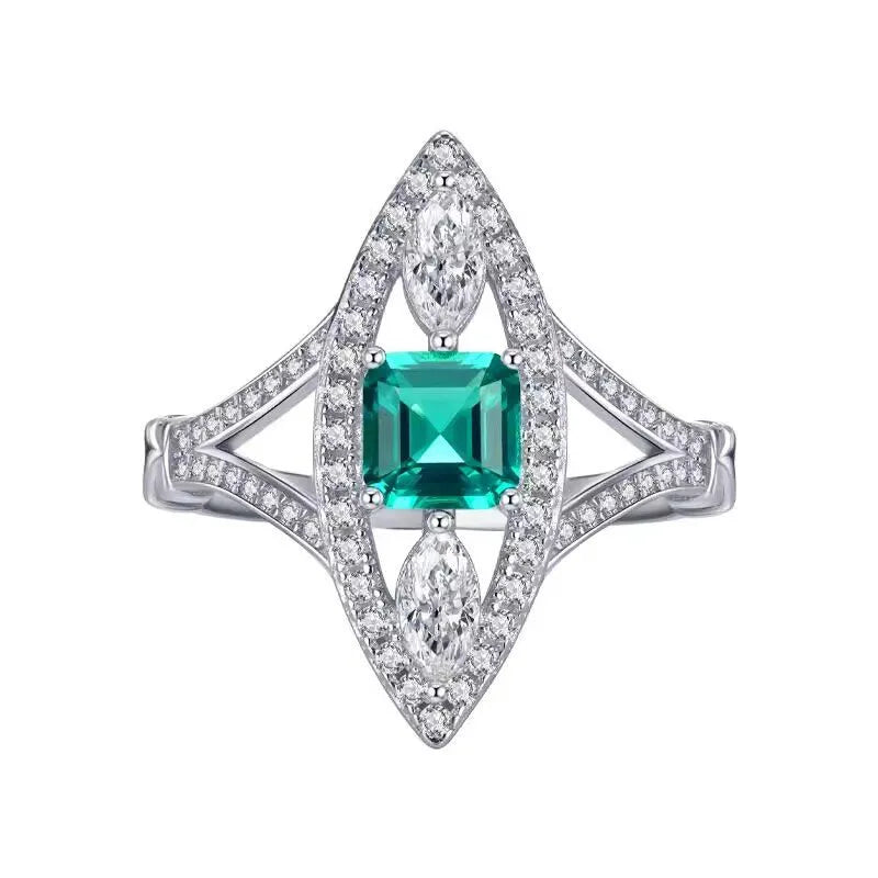 Silver Plated Green Crystal Zircon Marquise Shaped  Rings for Women
