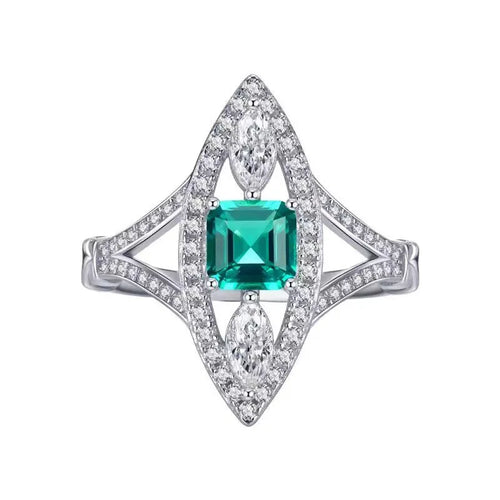 Load image 1 in gallery view. Silver Plated Green Crystal Zircon Marquise Shaped  Rings for Women