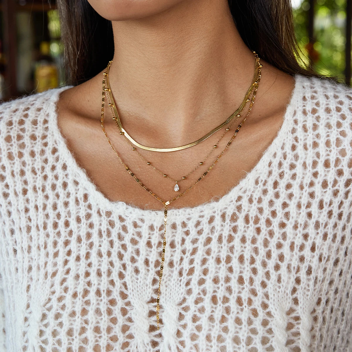 Teardrop Zircon Pendant Blade Chain Multi-layer Necklace