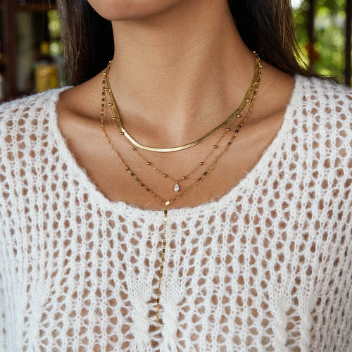 Load image 1 in gallery view. Teardrop Zircon Pendant Blade Chain Multi-layer Necklace