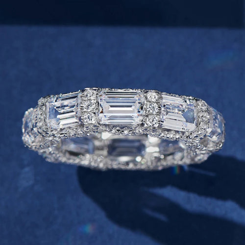 Load image 1 in gallery view. Princess Cut Sparkling Silver Plated Crystal Zircon Eternity Band Rings for Women