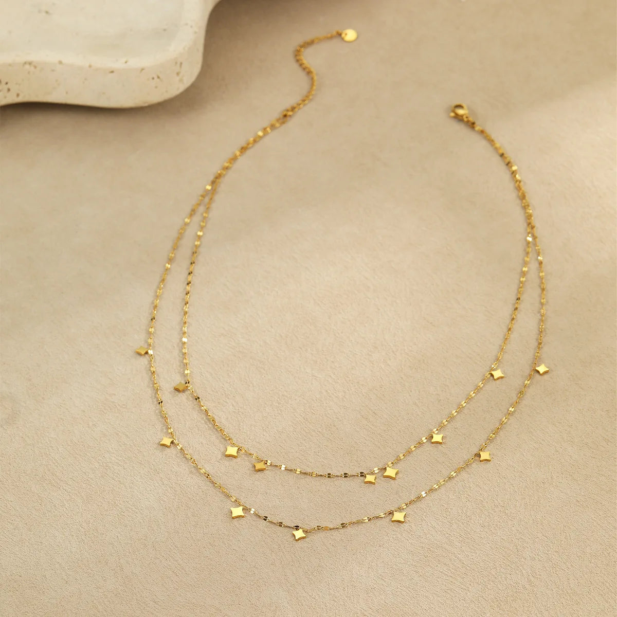 14K Gold Plated Double Layer Stainless Steel Layered Choker Chain Necklace for Women