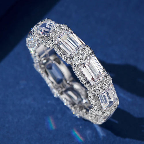 Load image 1 in gallery view. Princess Cut Sparkling Silver Plated Crystal Zircon Eternity Band Rings for Women