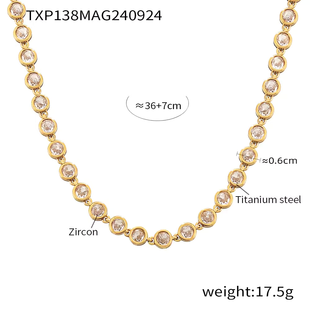 18K Gold Bead Zircon Tennis Chain Necklace in Pink, Red, Multi, Green, Blue, Golden