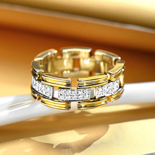 Load image 1 in gallery view. Two Tone Silver Plated Cubic Zirconia Band Rings for Women Engagement