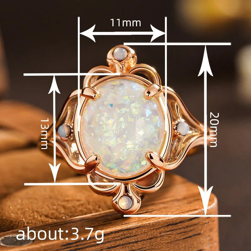 Champagne Gold Color Plated  Geometric Oval Shape Opal Rings for Women Engagement