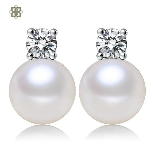 Load image 1 in gallery view. Freshwater Shell Pearl Stud Earrings, Cubic Zircon, 925 Sterling Silver Post Earrings