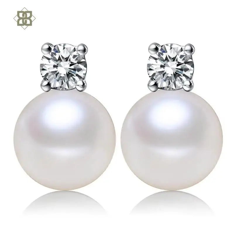Freshwater Shell Pearl Stud Earrings, Cubic Zircon, 925 Sterling Silver Post Earrings