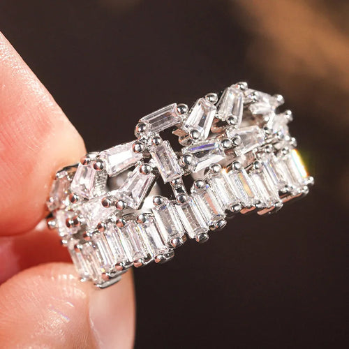 Load image 1 in gallery view. Silver Plated Geometric Sparkling Cubic Zirconia Adjustable Size