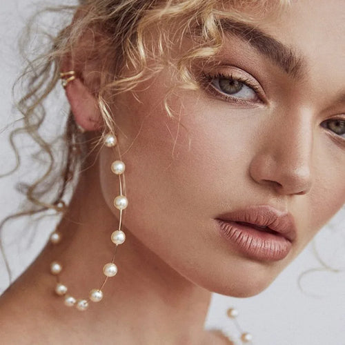 Load image 1 in gallery view. Large Silver And Gold Plated Pearl Hoop Earrings