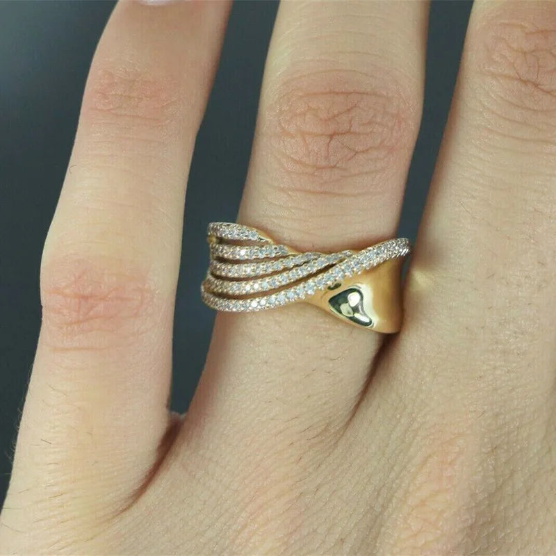 Gold Plated Custom Twist Cubic Zirconia Rings for Women Engagement