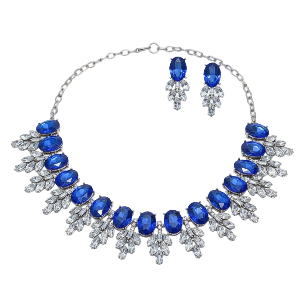 Europe Style Fine Diamante Jewelry Set with Blue White Crystal Rhinestone Perfect Wedding or Party Gift for Women and Girls