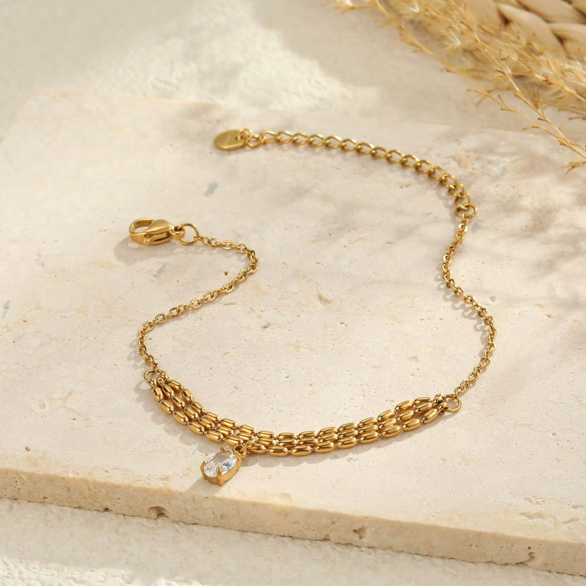 Square Zircon Charm 18K Gold Plated Stainless Steel Tennis Bracelet