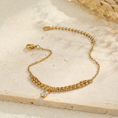 Load image 1 in gallery view. Square Zircon Charm 18K Gold Plated Stainless Steel Tennis Bracelet