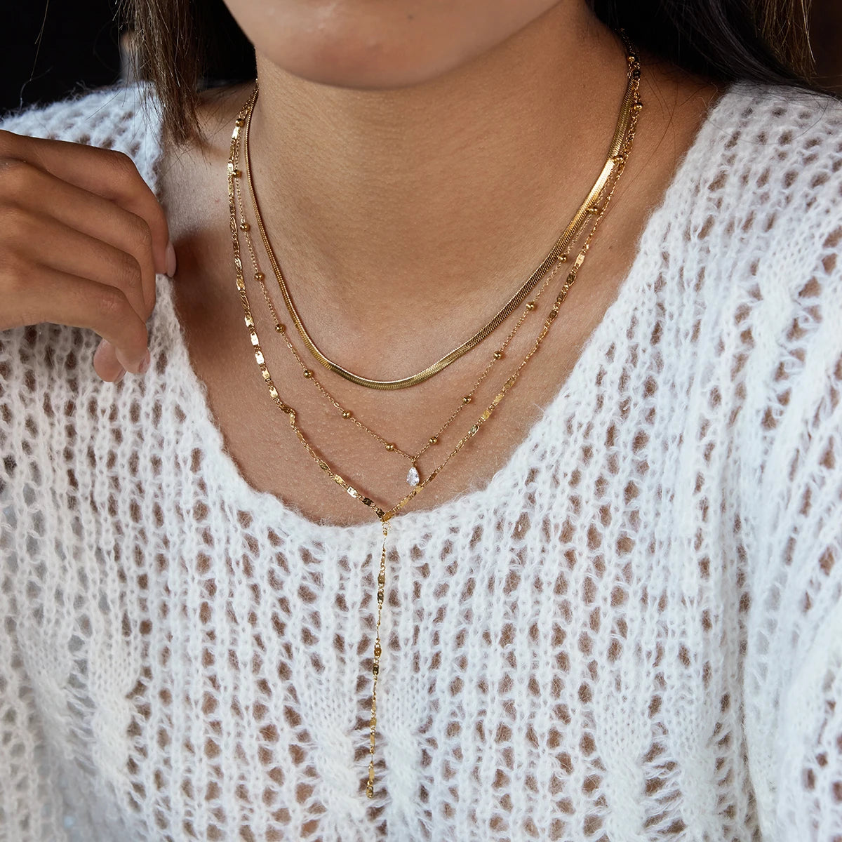Teardrop Zircon Pendant Blade Chain Multi-layer Necklace