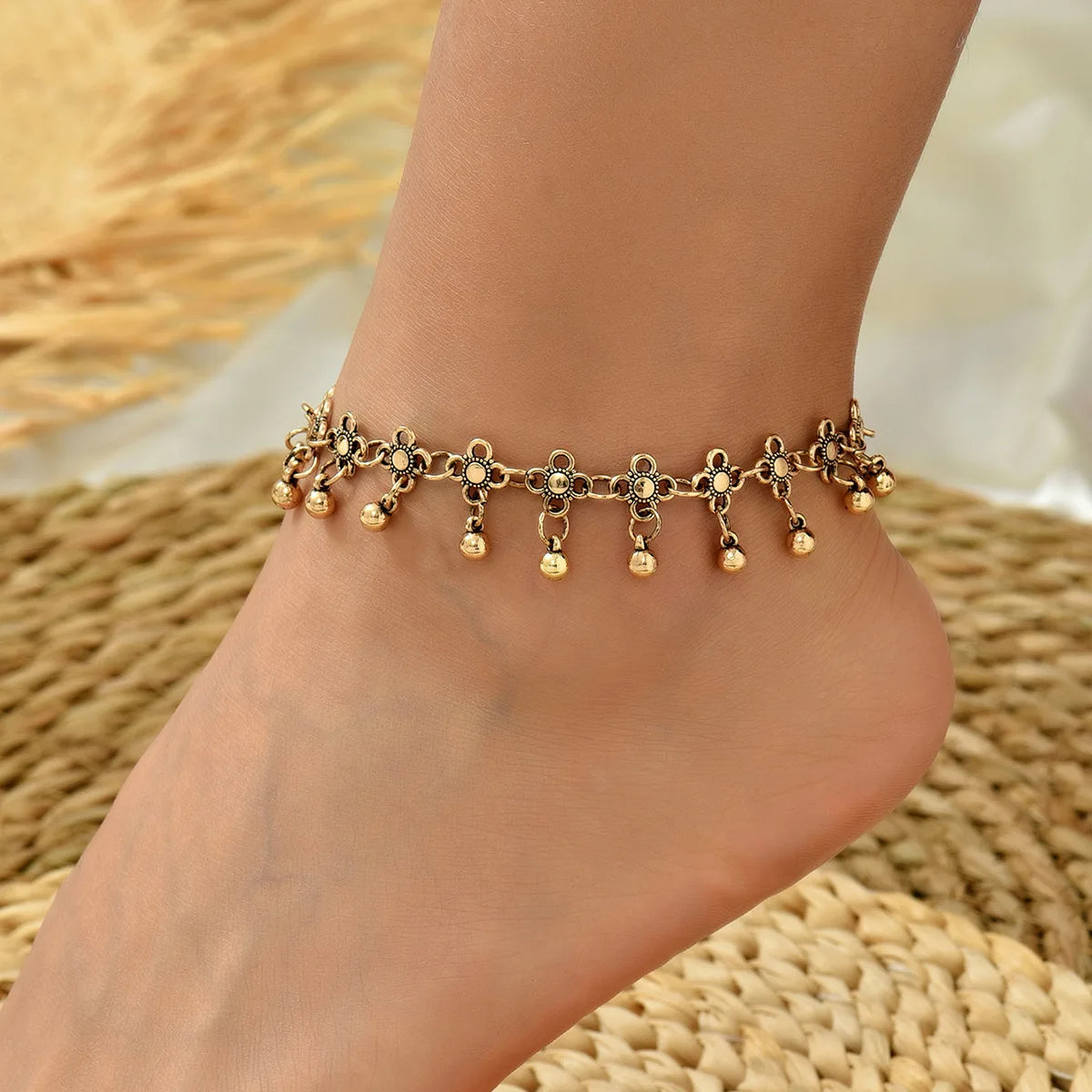 18k Gold Plated Anklet Vintage Silver Beach Anklets for Women Adjustable