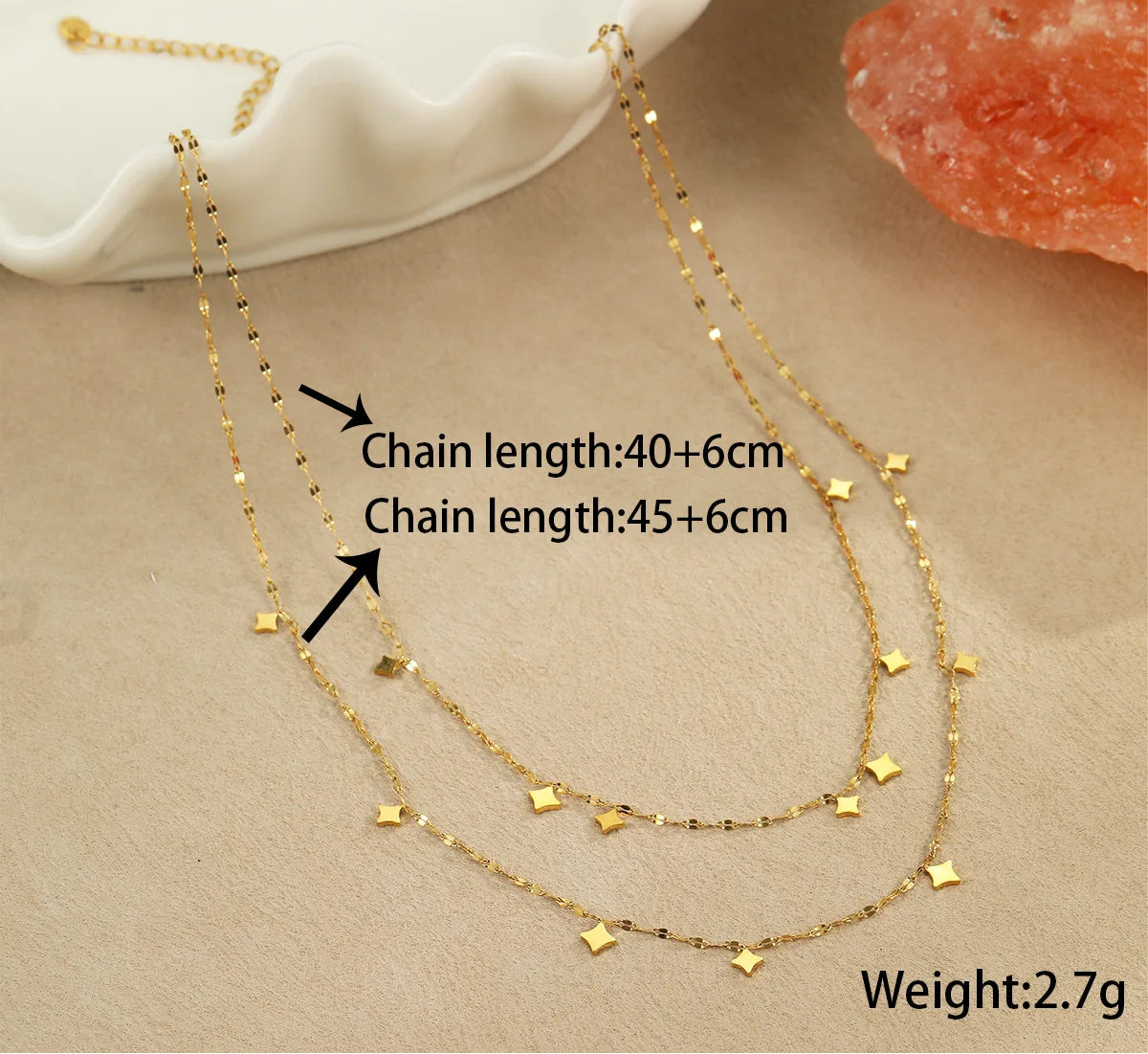 14K Gold Plated Double Layer Stainless Steel Layered Choker Chain Necklace for Women