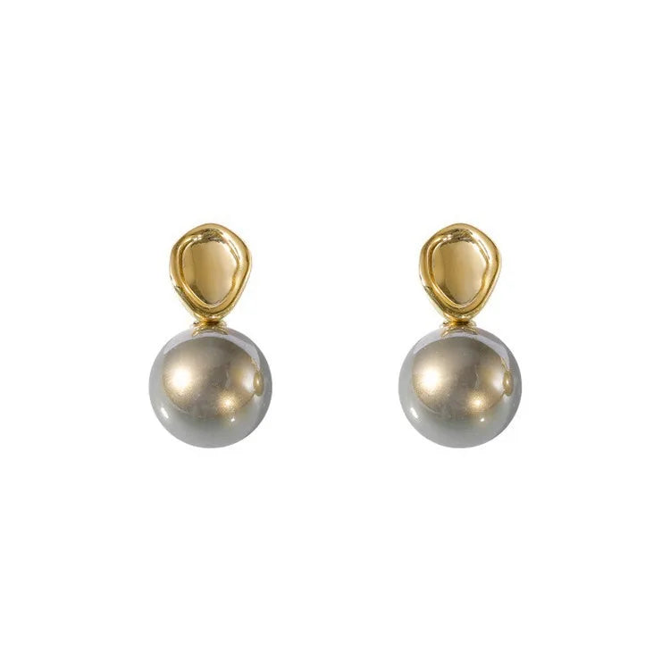Minimalist Gray Pearl Stud Earrings Fashion Jewelry Daily Wear for Girls Women's Party